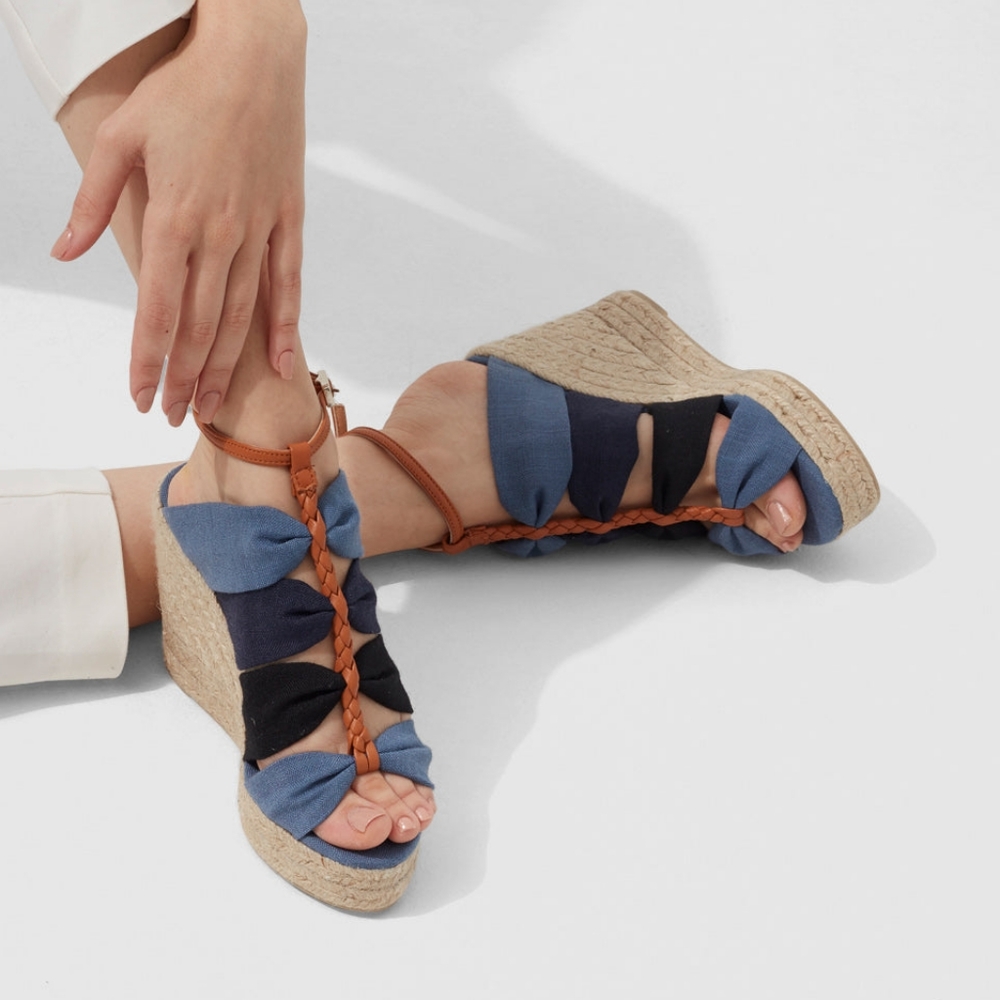 Jean color Spanish Espadrille with leather braided strap